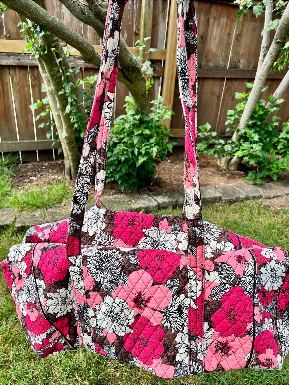 Vera Bradley Mocha Rouge Huge Quilted Duffel Bag Vintage Boho Travel Grand